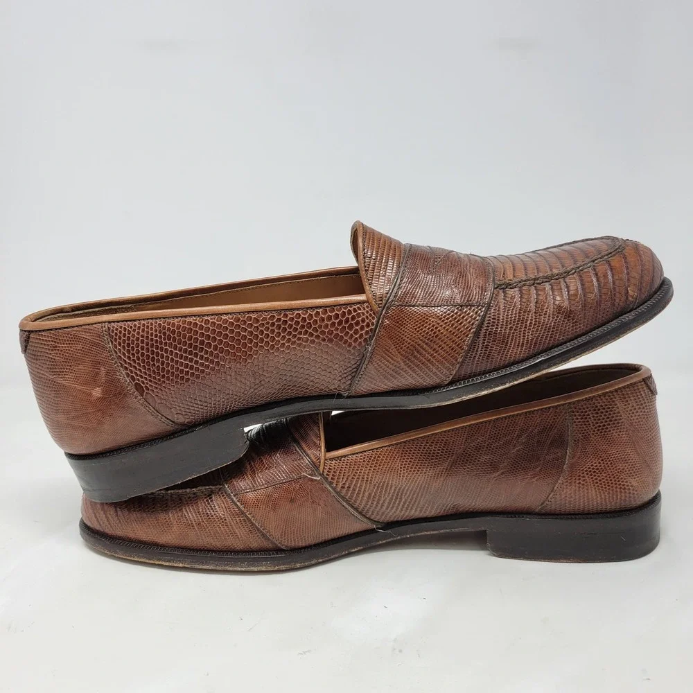 Magnanni Mens 11.5 M Genuine Lizard Penny Loafers Brown Exotic Shoes Spain 8863